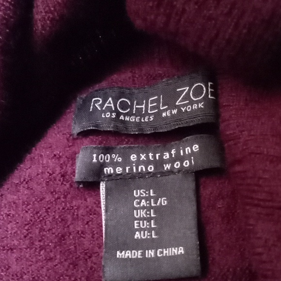 Rachel Zoe 100% extra fine Merino wool turtle neck sweater size L burgundy - Picture 3 of 6